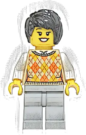 Hot Dog Stand Customer - Female, Tan Knit Argyle Sweater Vest, Light Bluish Gray Legs, Black Hair