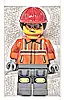 Minifigurka LEGO® cty1818 Construction Worker - Female, Reddish Orange Safety Jacket with Reflective Stripes, Dark Bluish Gray Legs with Knee Pads, Red Construction Helmet with Dark Brown Ponytail Hair, Safety Glasses