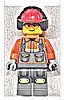Minifigurka LEGO® cty1819 Construction Worker - Male, Dark Bluish Gray Overalls over Reddish Orange Safety Jacket with Reflective Stripes, Dark Bluish Gray Legs with Knee Pads, Red Construction Helmet with Black Ear Protectors