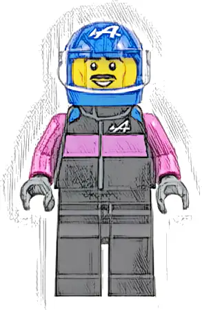 Formula 1 Driver, Alpine - Male, Black and Dark Pink Racing Suit, Blue Helmet, Trans-Clear Visor, Moustache