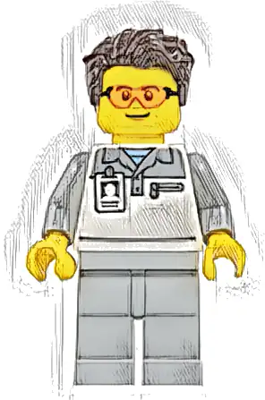 Formula 1 Mechanic - Male, Light Bluish Gray and White Polo Shirt, Light Bluish Gray Legs, Dark Brown Tousled Hair, Safety Glasses