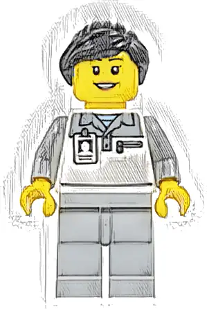 Formula 1 Mechanic - Female, Light Bluish Gray and White Polo Shirt, Light Bluish Gray Legs, Black Ponytail, Hearing Aid