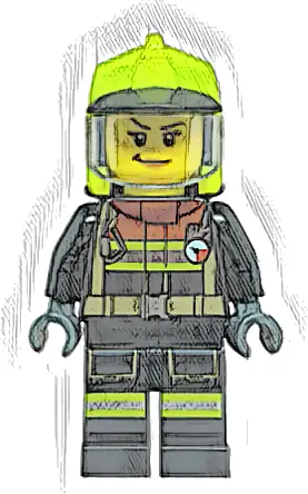 Fire Truck Soapbox Race Car Driver (Firefighter) - Female, Black Jacket and Legs with Reflective Stripes and Red Collar, Neon Yellow Fire Helmet, Trans-Clear Visor