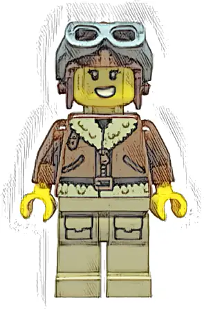 Airplane Soapbox Race Car Driver (Pilot) - Female, Reddish Brown Aviator Jacket, Dark Tan Legs with Pockets, Aviator Cap, Dark Bluish Gray Goggles