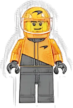 Formula 1 Driver, McLaren - Male, Black and Orange Racing Suit, Orange Helmet, Trans-Clear Visor, Stubble
