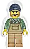 Minifigurka LEGO® cty1851 Farmer - Male, Medium Nougat Overalls over Sand Green Shirt, Medium Nougat Legs, Dark Blue Cap, Beard