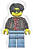Minifigurka LEGO® cty1852 Sports Car Driver - Male, Dark Brown Jacket over Red Hawaiian Shirt, Sand Blue Legs, Black Hair Wavy, Sunglasses