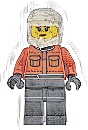 Formula 1 Pit Crew Member - Female, Reddish Orange Racing Suit with Pockets, Dark Bluish Gray Legs, White Dirt Bike Helmet, Freckles