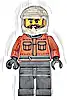 Minifigurka LEGO® cty1867 Formula 1 Pit Crew Member - Male, Reddish Orange Racing Suit with Pockets, Dark Bluish Gray Legs, White Dirt Bike Helmet, Beard and Moustache