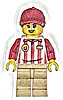 Minifigurka LEGO® cty1868 Hot Dog Soapbox Race Car Driver (Vendor) - Female, Red and White Striped Shirt, Tan Legs, Red Ball Cap with Reddish Brown Ponytail
