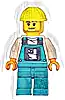 Minifigurka LEGO® cty1869 Toilet Soapbox Race Car Driver (Plumber) - Male, Dark Turquoise Overalls with Toilet Logo, Dark Turquoise Legs, Neon Yellow Construction Helmet, Stubble