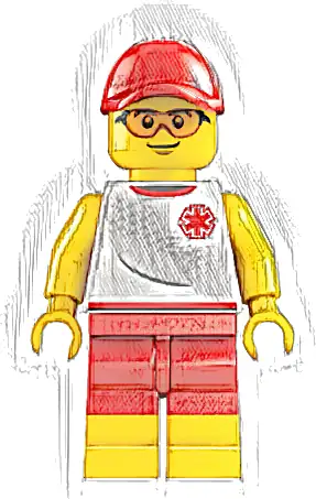 Beach Lifeguard - Male, White Shirt with EMT Star of Life, Red Shorts and Cap