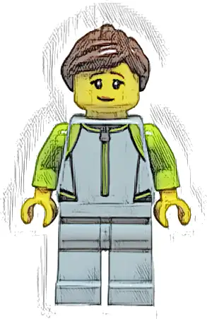 Surfer - Female, Light Bluish Gray and Lime Wetsuit, Light Bluish Gray Legs, Reddish Brown Hair with Ponytail