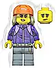 Minifigurka LEGO® cty1878 Skateboarder - Female, Dark Purple Tracksuit, Dark Bluish Gray Legs, Reddish Orange Sports Helmet, Tan Long Hair