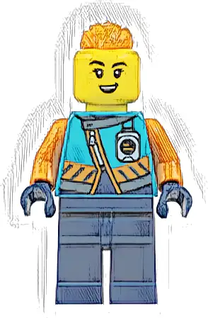 Arctic Explorer - Female, Medium Azure Jacket, Name Badge, Orange Topknot Braid Hair