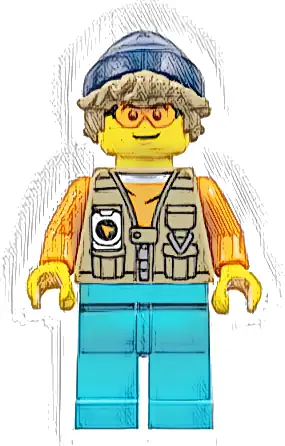 Arctic Explorer - Male, Dark Tan Vest over Orange Shirt, Medium Azure Legs, Dark Blue Beanie, Dark Tan Hair, Orange Glasses