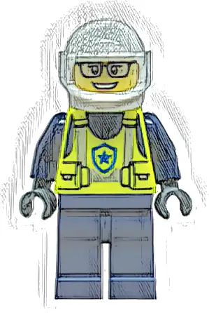 Police - City Officer Female, Neon Yellow Safety Vest, Dark Blue Legs, White Helmet, Trans-Clear Visor