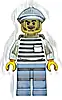 Minifigurka LEGO® cty1901 Police - City Jail Prisoner Male, White Shirt with Pocket and Black Stripes, Sand Blue Legs, Light Bluish Gray Flat Cap, Dark Tan Backpack