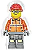 Minifigurka LEGO® cty1910 Construction Worker - Male, Reddish Orange Safety Jacket with Reflective Stripes, Dark Bluish Gray Legs with Knee Pads, Red Construction Helmet