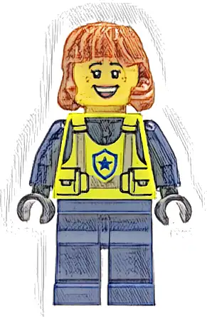 Police - City Officer Female, Neon Yellow Safety Vest, Dark Blue Legs, Dark Orange Mid Length Hair