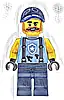 Minifigurka LEGO® cty1914 Police Mechanic - Male, Bright Light Blue Shirt with Suspenders, Black Splotches and White Star Badge Logo, Dark Blue Legs and Cap, Dark Orange Beard