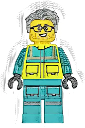 Paramedic - Male, Dark Turquoise and Neon Yellow Safety Vest, Legs with Silver Reflective Stripes, Glasses, Light Bluish Gray Hair
