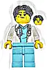 Doctor - Female, White Lab Coat with Stethoscope, Medium Azure Scrubs, Black Hair