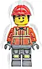 Minifigurka LEGO® cty1919 Construction Worker - Male, Reddish Orange Safety Jacket with Reflective Stripes, Dark Bluish Gray Legs with Knee Pads, Red Construction Helmet with Dark Brown Short Curly Hair