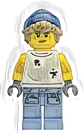 Tow Truck Operator - Female, White Sleeveless Shirt with Oil Stains, Sand Blue Legs with Shirt Sleeves with Oil Stains, Dark Blue Beanie, Dark Tan Hair