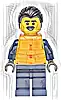 Minifigurka LEGO® cty1922 Police - City Officer Male, Neon Yellow Safety Vest, Dark Blue Legs, Black Combed Back Hair, Orange Life Jacket, Moustache