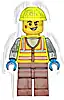 Minifigurka LEGO® cty1924 Train Worker - Male, Neon Yellow Safety Vest with Reflective Stripes, Reddish Brown Legs, Neon Yellow Construction Helmet