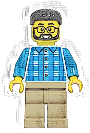 Minifigurka LEGO® cty1925 Dad - Blue and Dark Azure Plaid Shirt, Dark Tan Legs, Black Hair