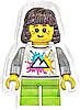 Minifigurka LEGO® cty1927 Child - Girl, White Shirt with Mountains Logo, Lime Short Legs, Dark Brown Hair