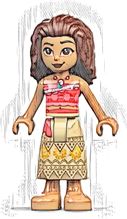 Moana (Medium Nougat) - Mini Doll, Coral and Red Strapless Top, Tan Long Skirt with Bright Light Orange Flowers, Dark Brown Hair