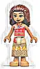 Minifigurka LEGO® dp163 Moana (Medium Nougat) - Mini Doll, Coral and Red Strapless Top, Tan Long Skirt with Bright Light Orange Flowers, Dark Brown Hair