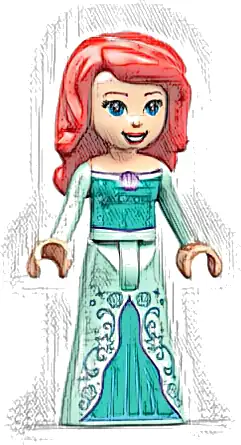 Ariel, Human (Light Nougat) - Light Aqua Dress with Stars, Medium Lavender Shell, Dark Purple Trim, Red Hair with Right Side Part