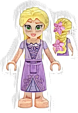 Rapunzel - Mini Doll, 2 Bright Pink Flowers, Metallic Pink Laced Dress