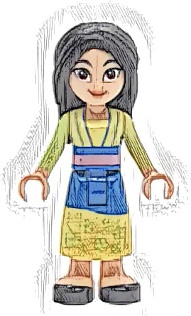 Mulan - Yellowish Green and Bright Light Yellow Robe, Black Shoes, Wide Grin with Corner Indents