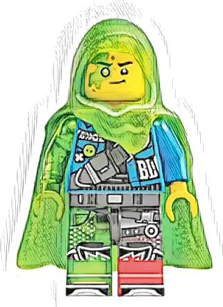 Mateo - Dark Azure Jacket, Trans-Bright Green Cape with Hood