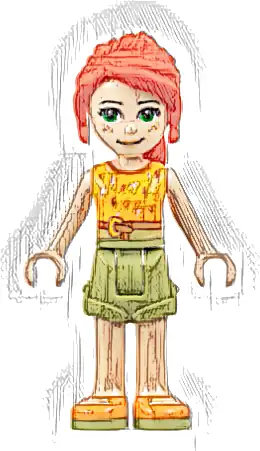 Friends Mia - Olive Green Shorts, Orange and Bright Light Orange Top with Lightning Bolts, Orange Shoes