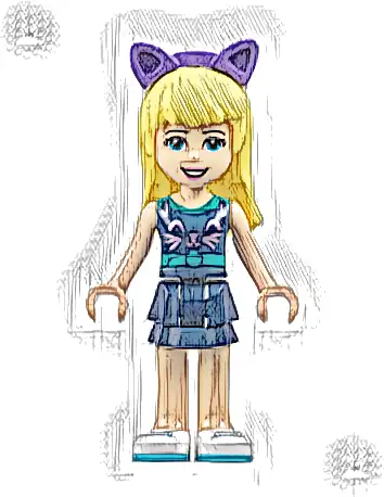 Minifigurka LEGO® frnd0440 Friends Stephanie - Dark Blue Layered Skirt, Sleeveless Top with Cat Face, Dark Purple Cat Ears