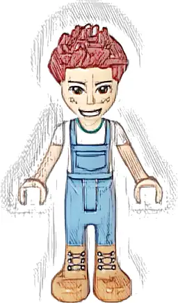 Friends Daniel - Medium Nougat Boots, Sand Blue Overalls, White Top