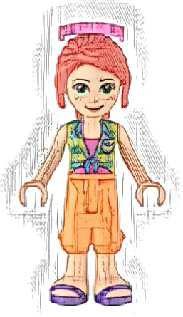 Friends Mia - Lime Plaid Shirt, Orange Cropped Trousers, Dark Purple Sandals, Sunglasses