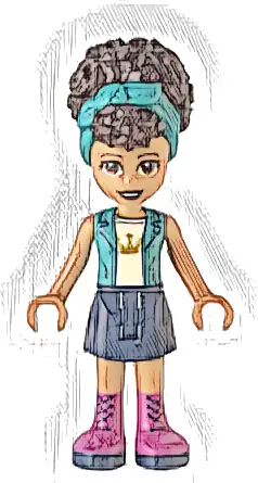 Friends Andrea - Dark Turquoise Jacket over White Top with Crown, Dark Blue Skirt with Magenta Boots, Dark Turquoise Head Wrap