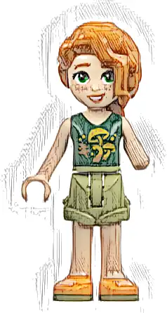 Friends Autumn - Dark Green Top with Mushrooms, Olive Green Shorts, Orange Shoes