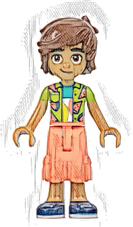 Friends Leo - Lime Watermelon Shirt, Coral Cropped Trousers, Dark Blue Shoes