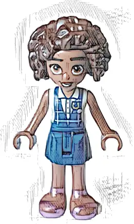 Friends Aliya - Dark Blue Gym Slip Top over White Blouse, Dark Blue Skirt, Metallic Pink Sandals