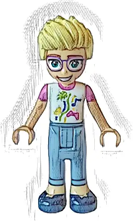 Friends Olly - White Shirt with Dark Pink Short Sleeves, Sand Blue Trousers, Dark Blue Shoes