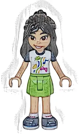 Friends Liann - White Shirt with Dark Blue Short Sleeves, Lime Skirt, Dark Blue Shoes