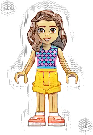 Friends Luna - Dark Pink and Medium Azure Top with Scales, Bright Light Orange Shorts, Coral Shoes